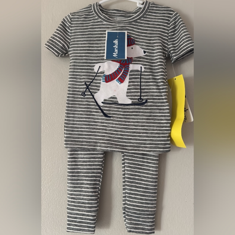 Marshalls Kids' Gray Stripe Polar Bear Ski Pajama Set